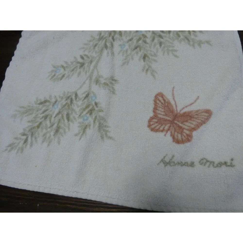 VTG Hanae Mori Martex Hand Towel Butterfly Floral Print Cotton 26